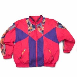 Vintage 90s Colorblock Windbreaker Womens L Pink Purple Retro Jacket